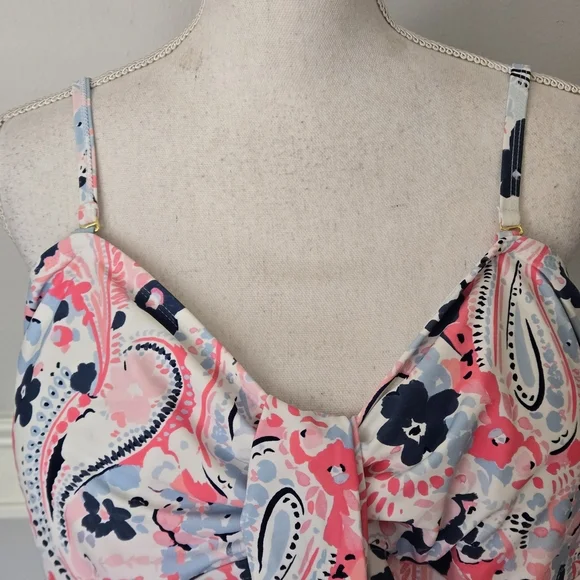 Crown & Ivy size Women's 2X Floral Paisley Spaghetti Strap One Piece Swim Dress - Picture 2 of 14